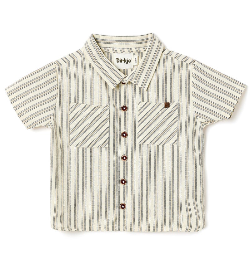Dirkje Boys 2 Pc Set “Coastal Stripe” Collared Button-Front Shirt & Draw-Waist Shorts Set - Image 3